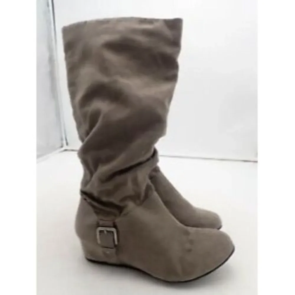 Bongo Womens Armitage 20311 Taupe Leather Mid Calf Pull On Slouch Boots Sz 7 M